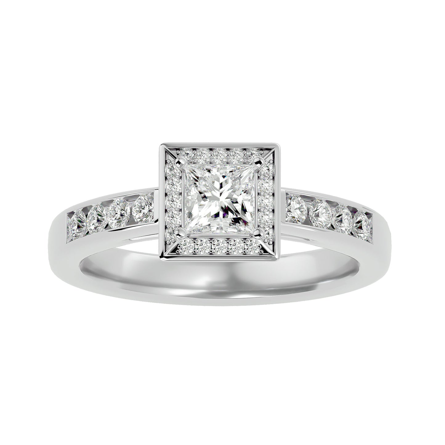 Tiara halo princess diamond engagement ring