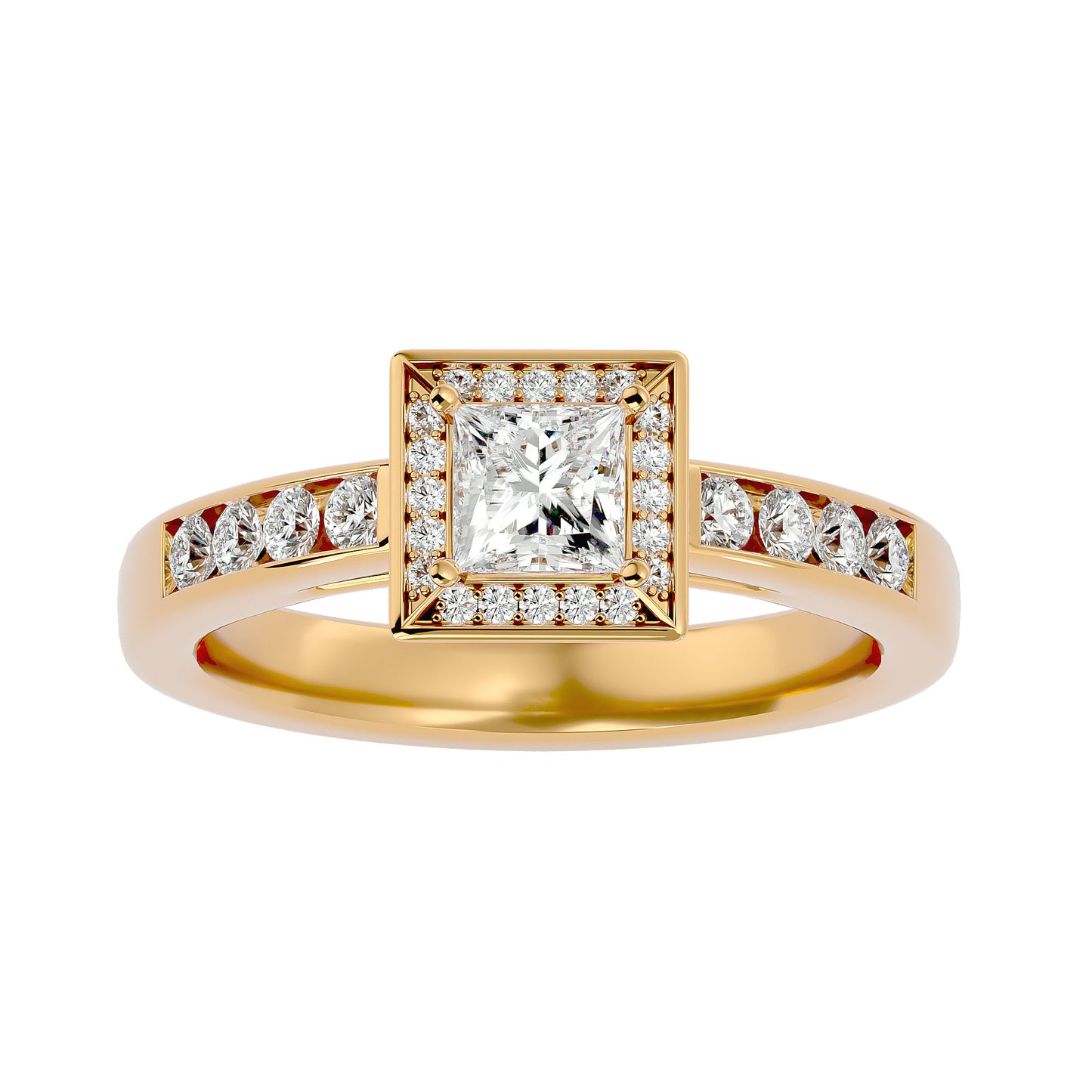 Tiara halo princess diamond engagement ring