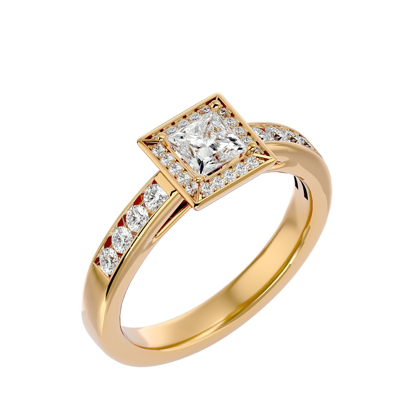 Tiara halo princess diamond engagement ring