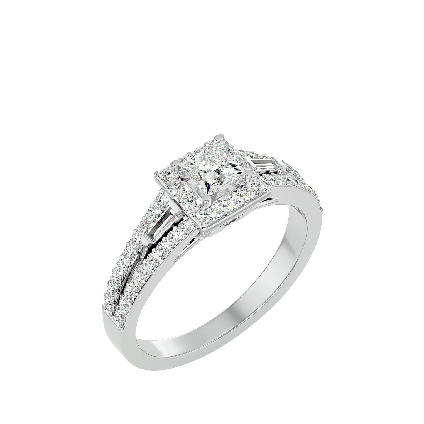 Sherley side tapper baguette diamond engagement ring