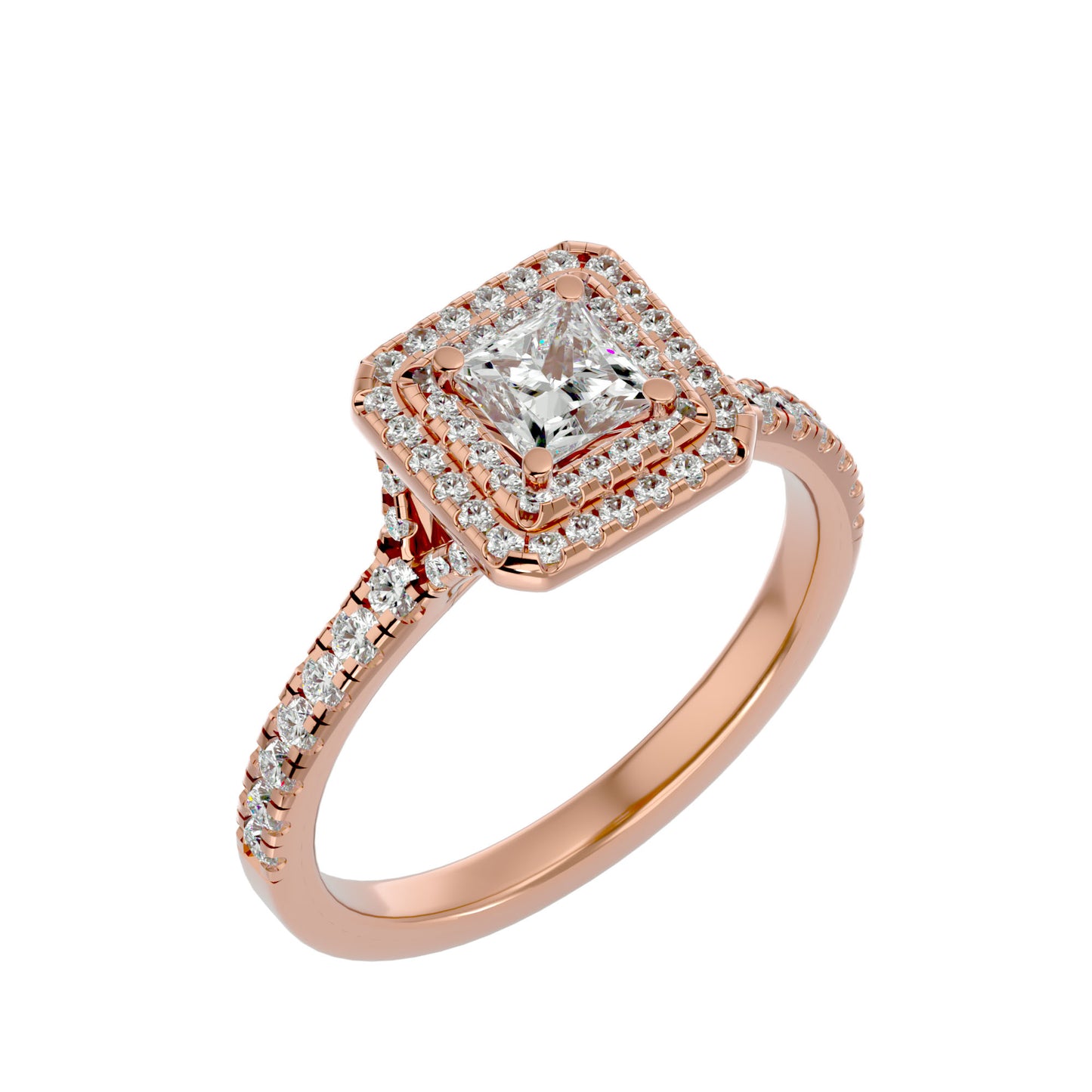 Double halo princess diamond engagement ring