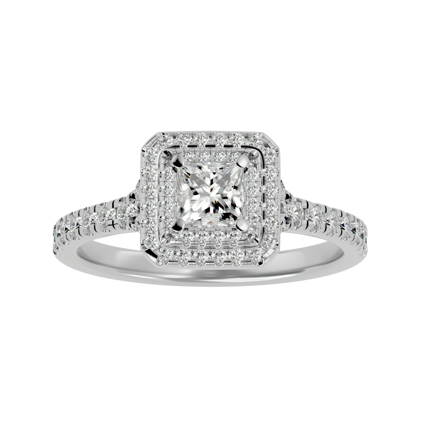 Double halo princess diamond engagement ring
