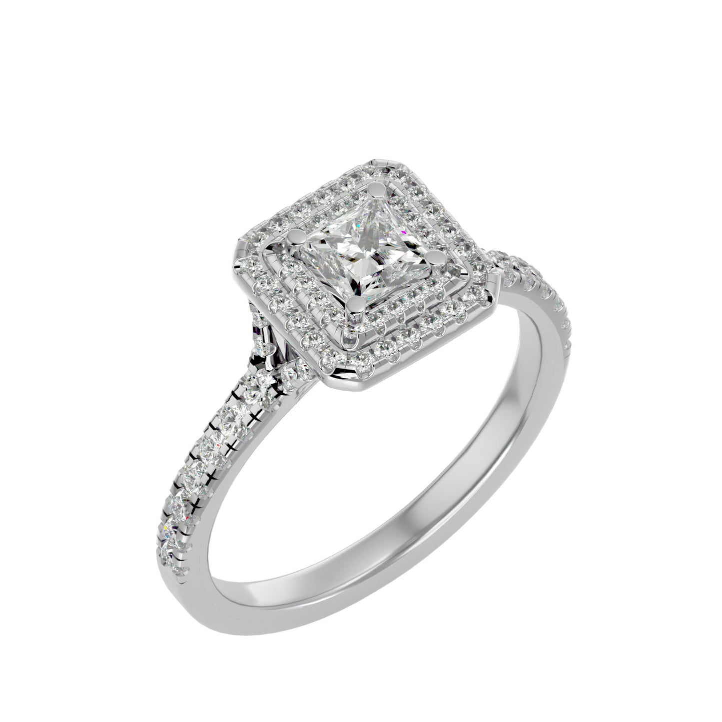 Double halo princess diamond engagement ring
