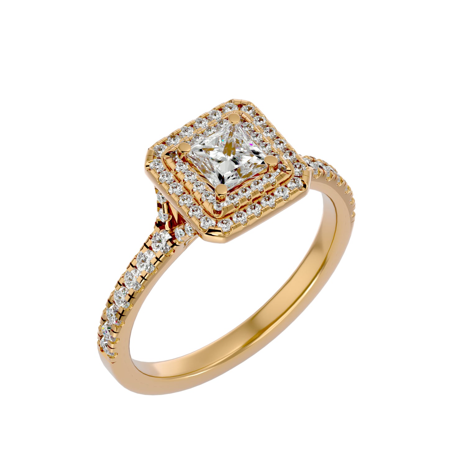 Double halo princess diamond engagement ring