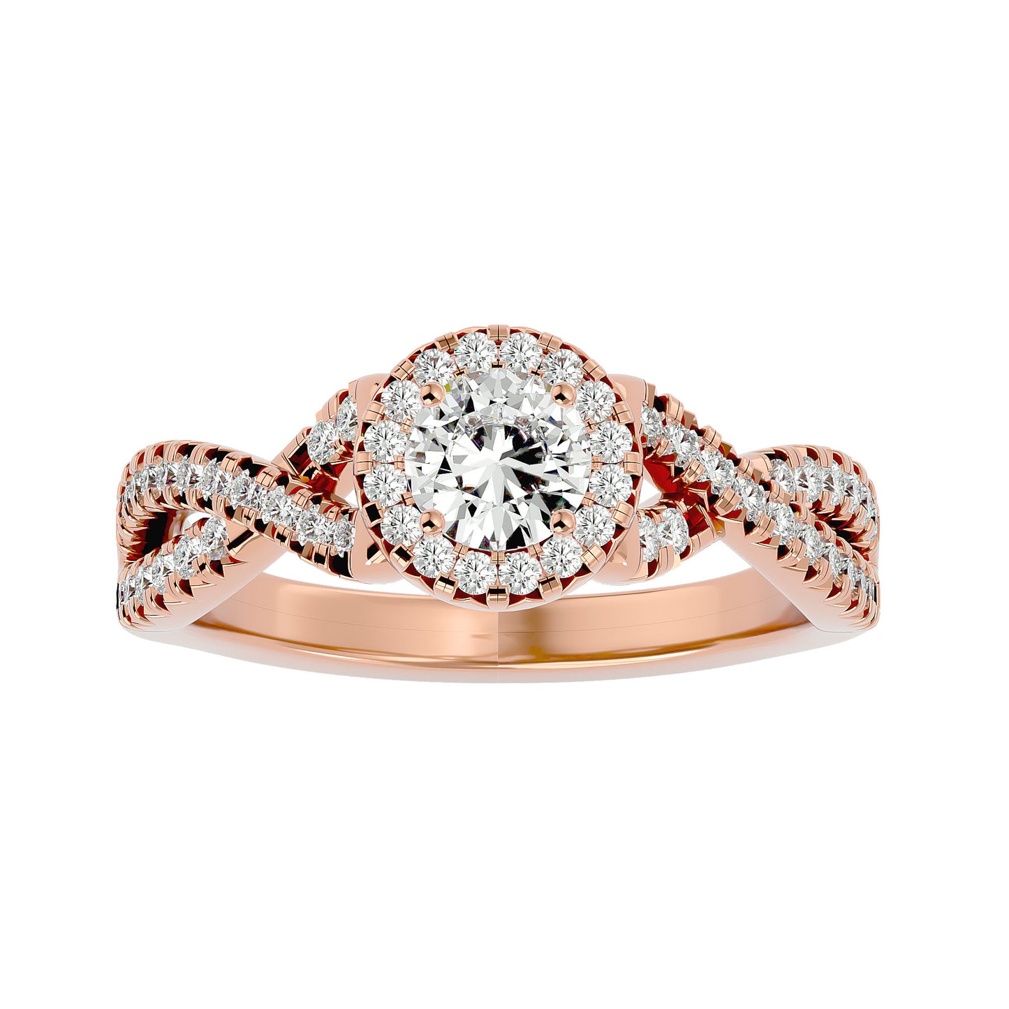 Adere Round halo criss cross diamond engagement ring