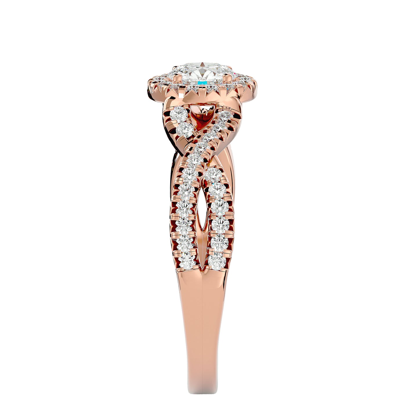 Adere Round halo criss cross diamond engagement ring