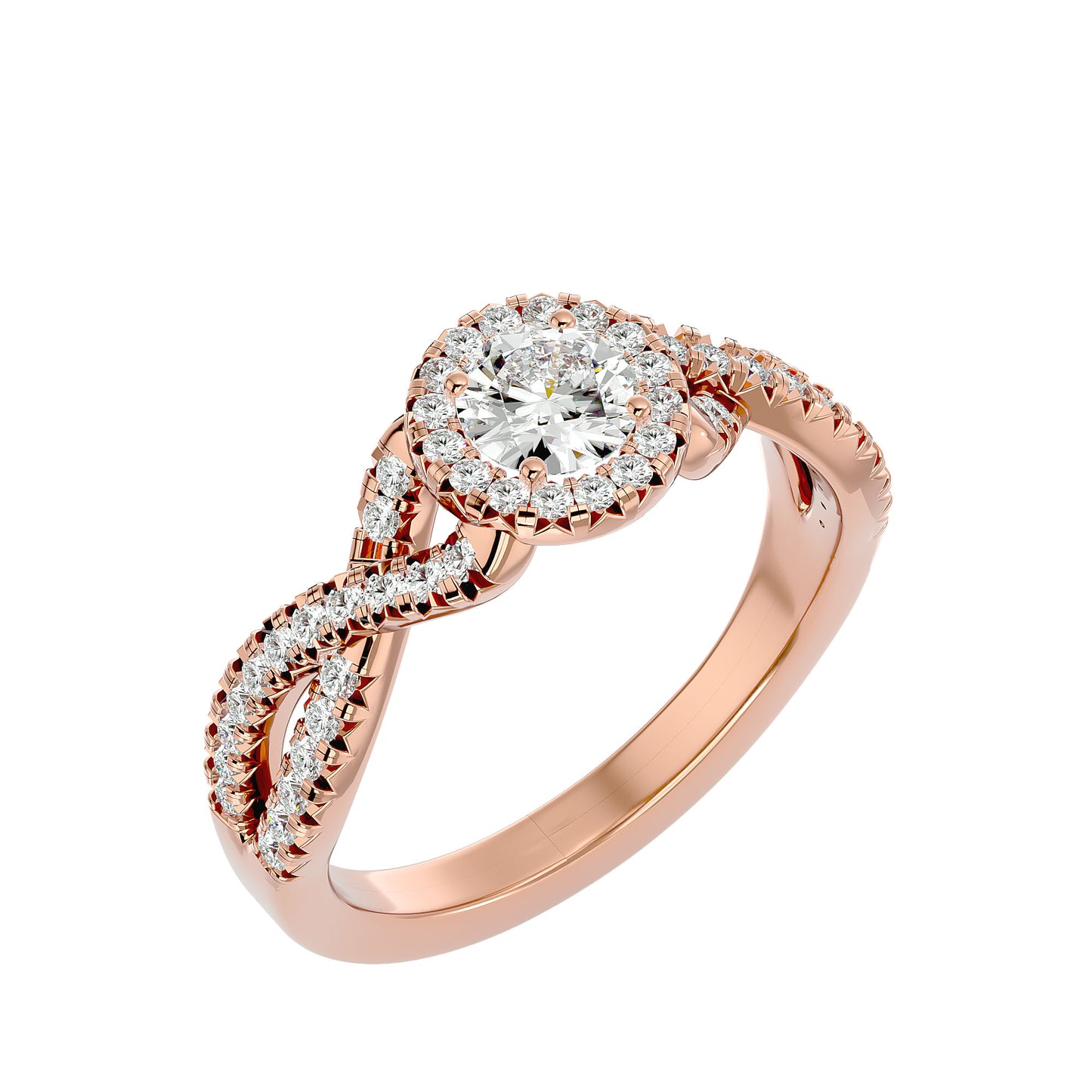 Adere Round halo criss cross diamond engagement ring