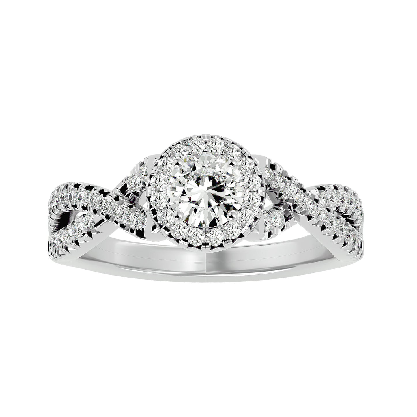 Adere Round halo criss cross diamond engagement ring