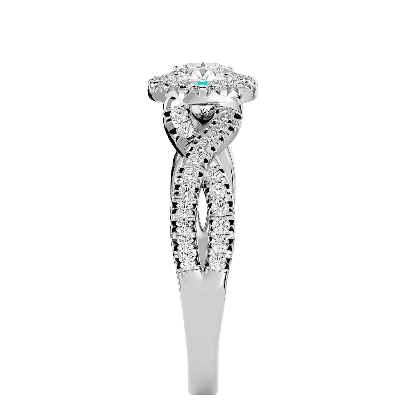 Adere Round halo criss cross diamond engagement ring