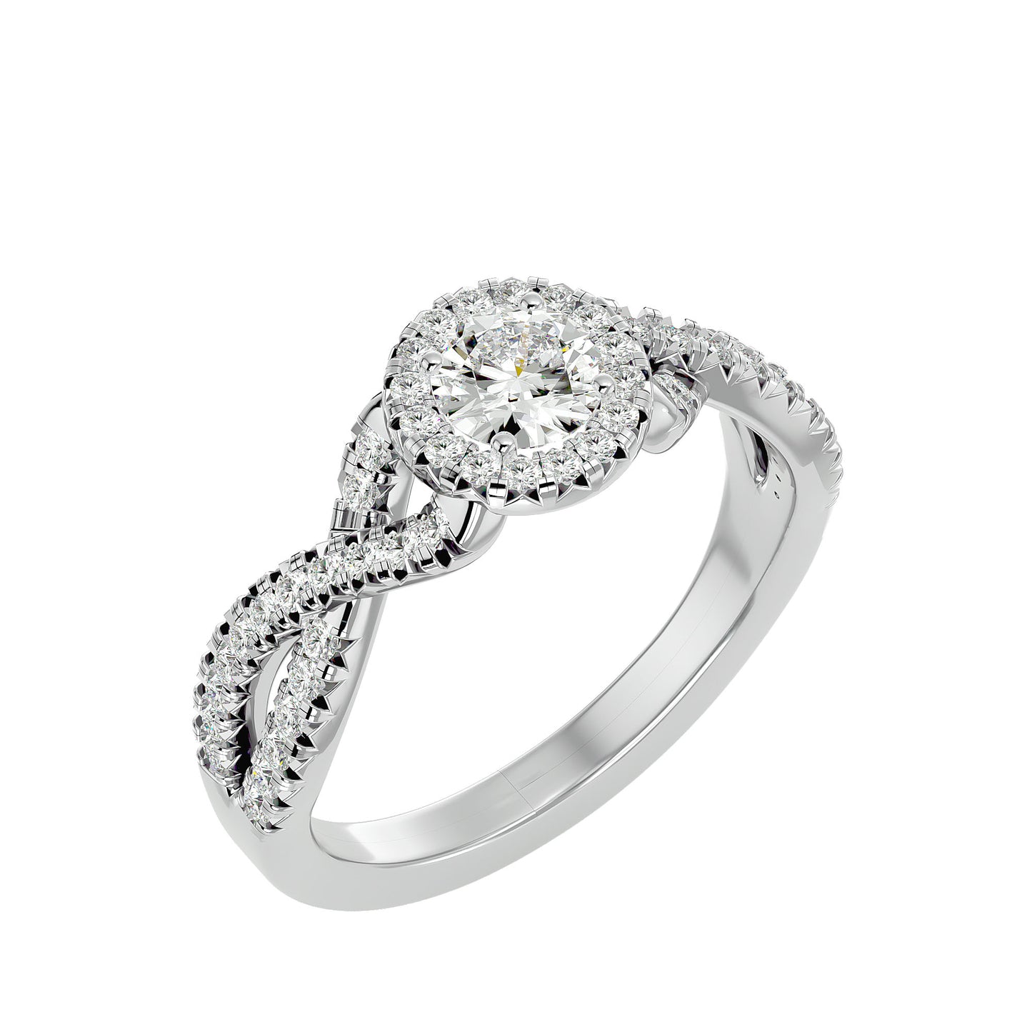 Adere Round halo criss cross diamond engagement ring