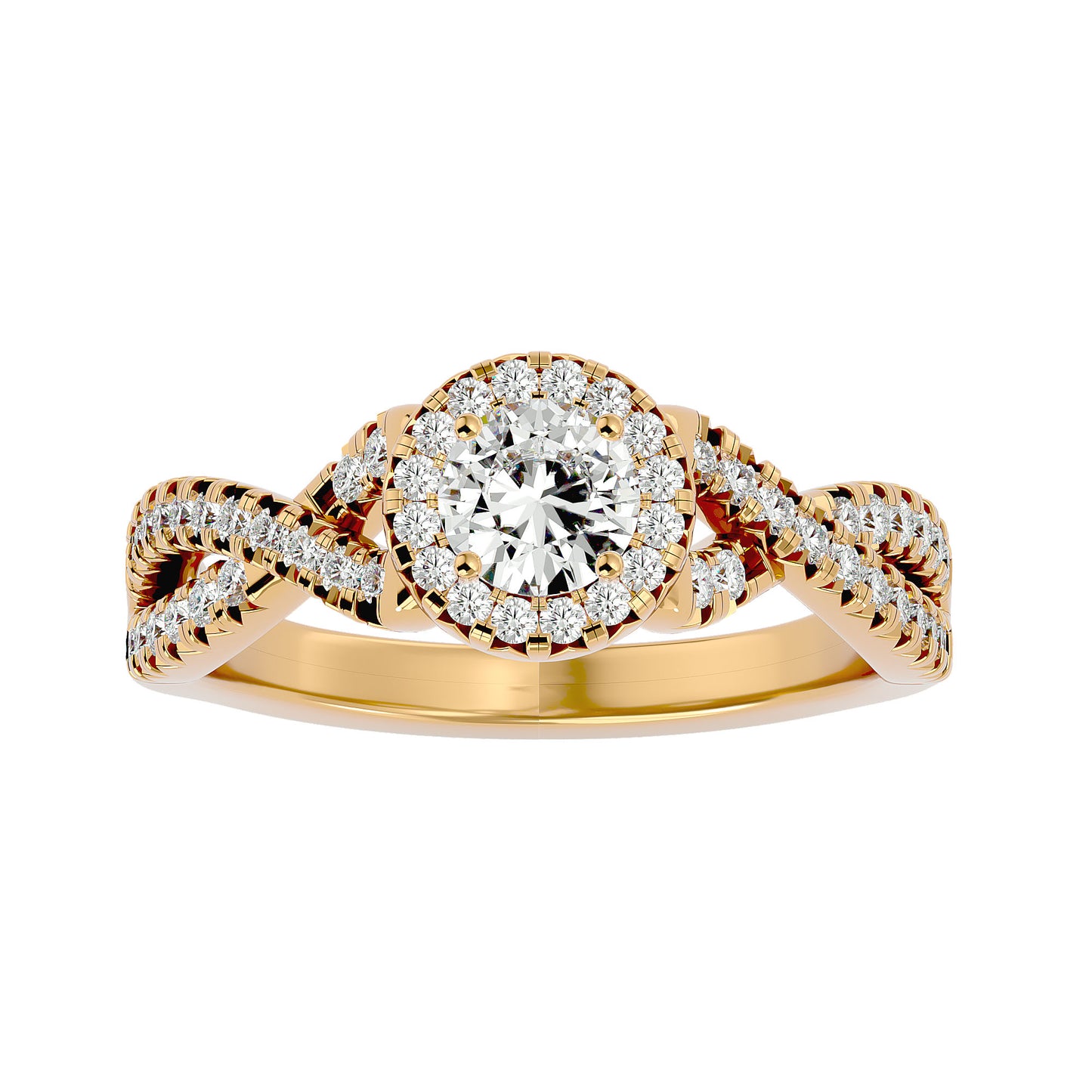 Adere Round halo criss cross diamond engagement ring