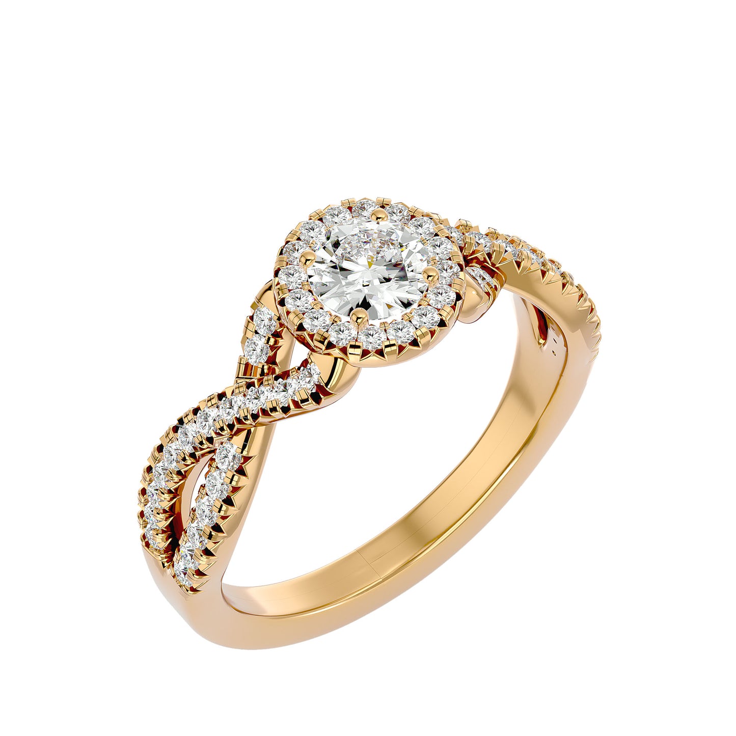 Adere Round halo criss cross diamond engagement ring