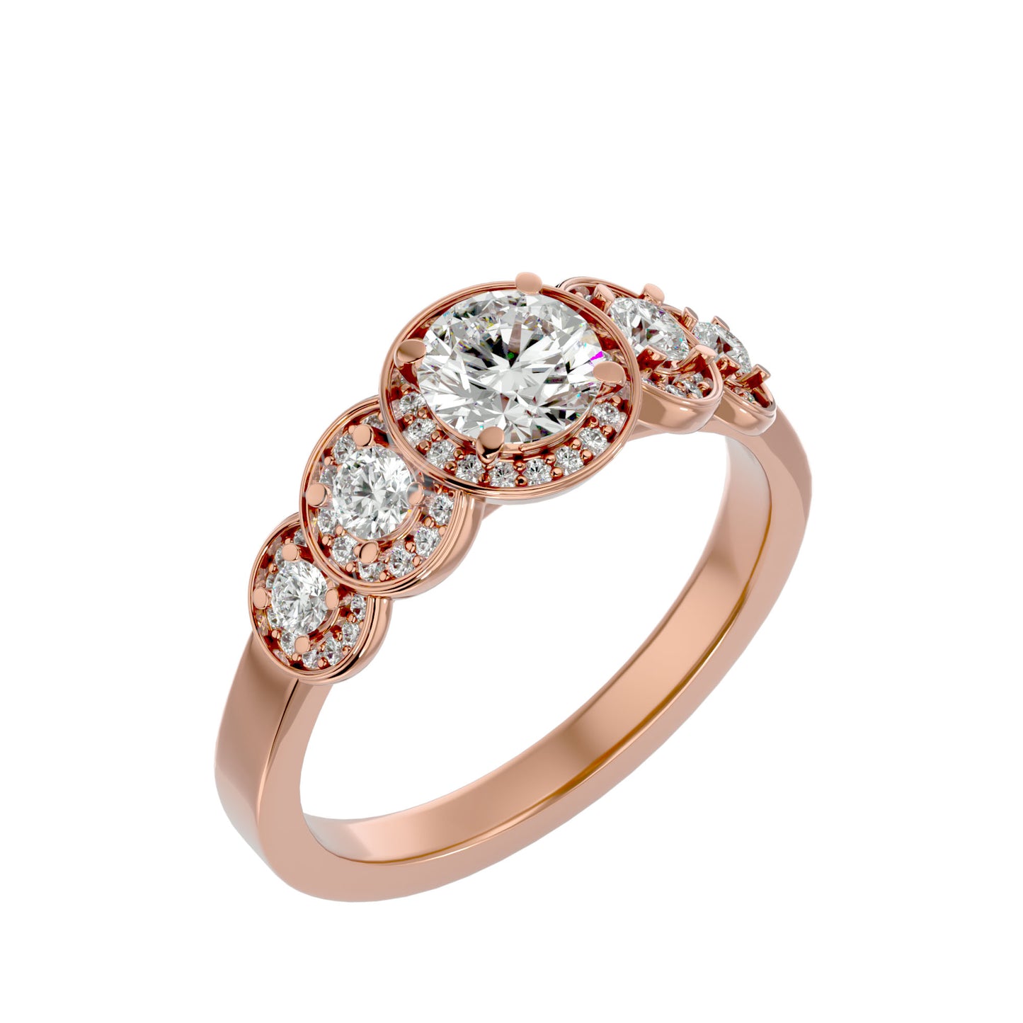 5 round halo diamond engagement ring