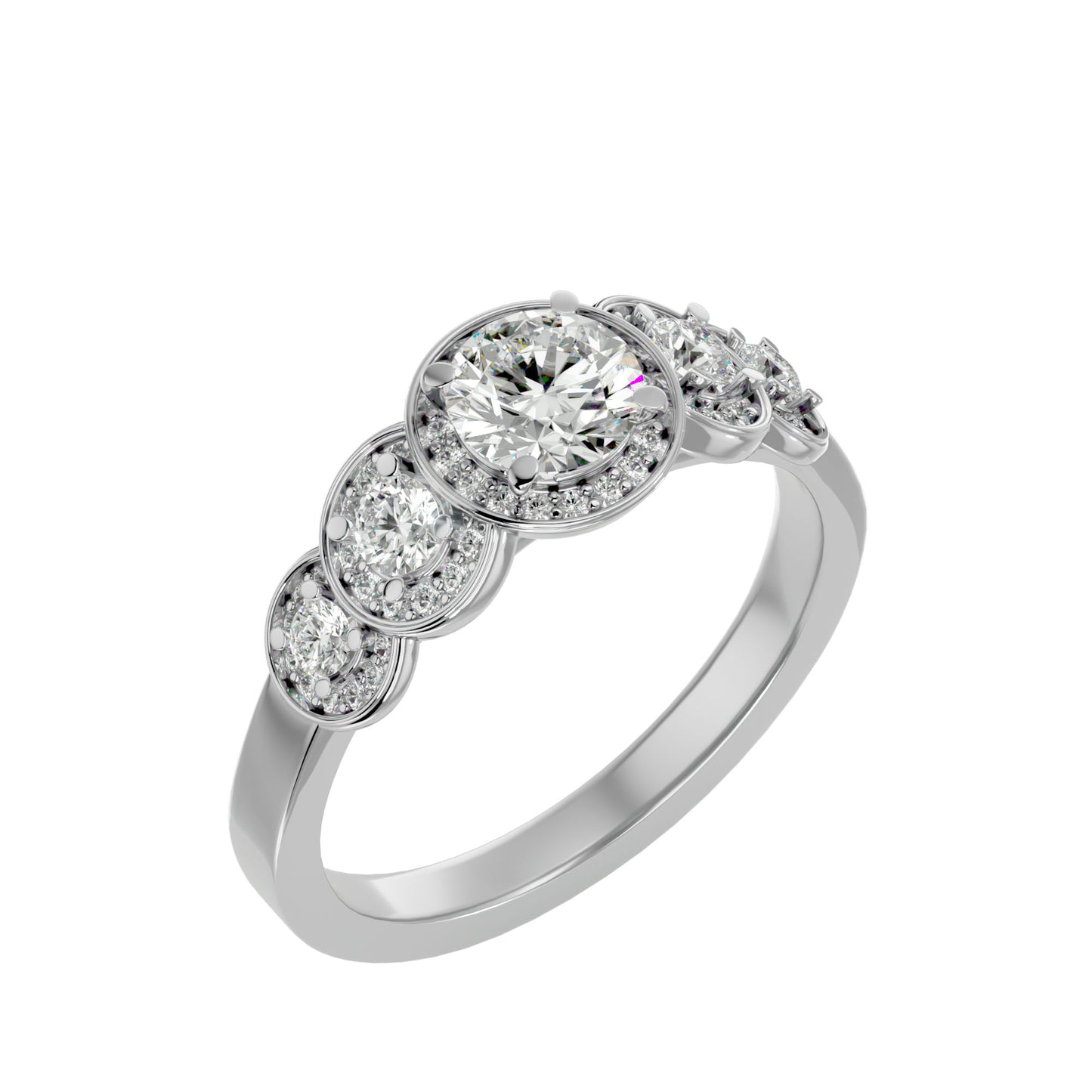 5 round halo diamond engagement ring