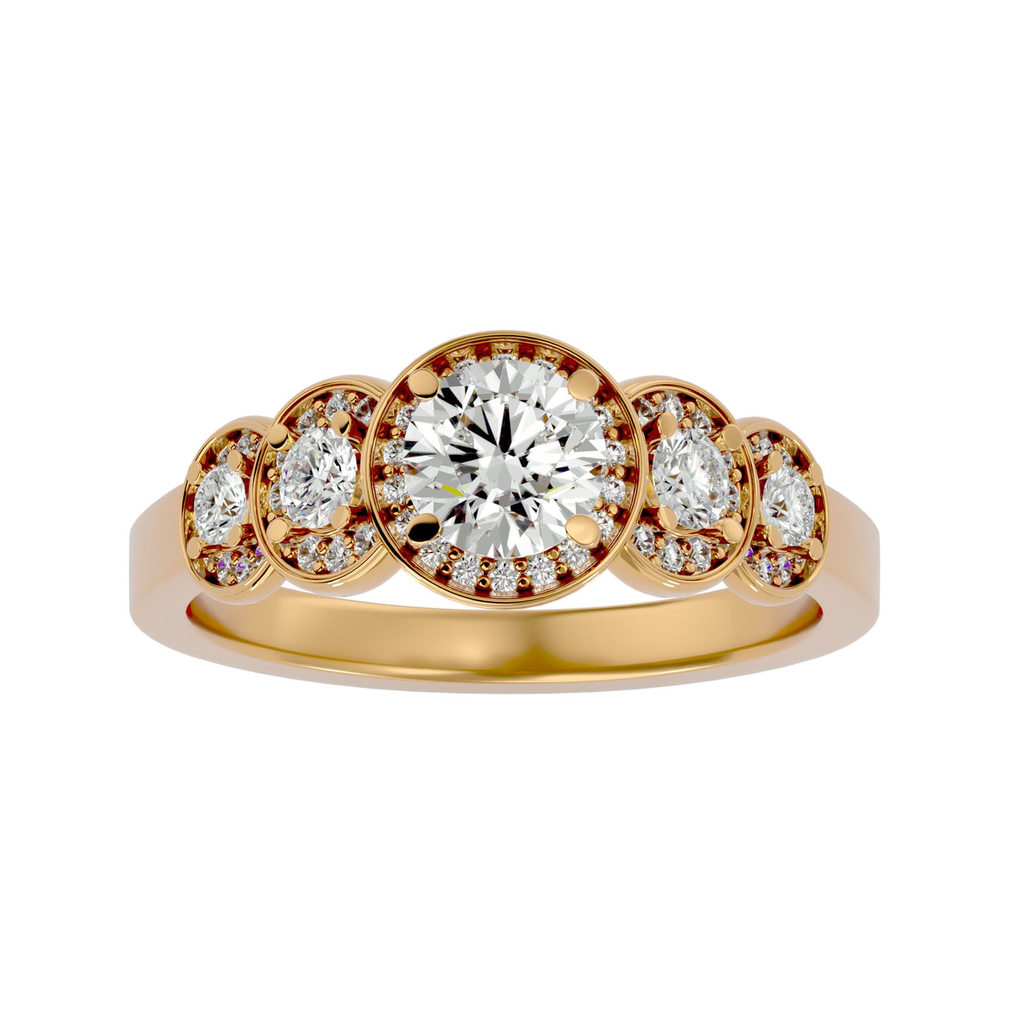 5 round halo diamond engagement ring