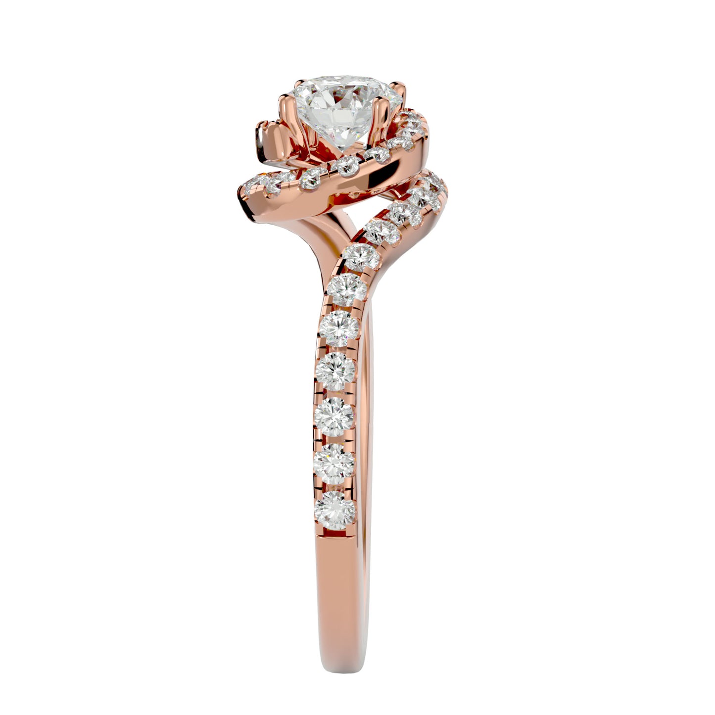 Round spiral diamond engagement ring