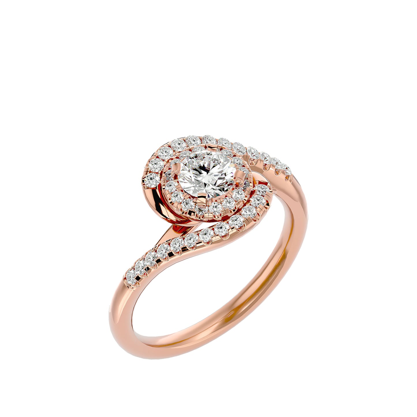 Twisted halo diamond engagement ring