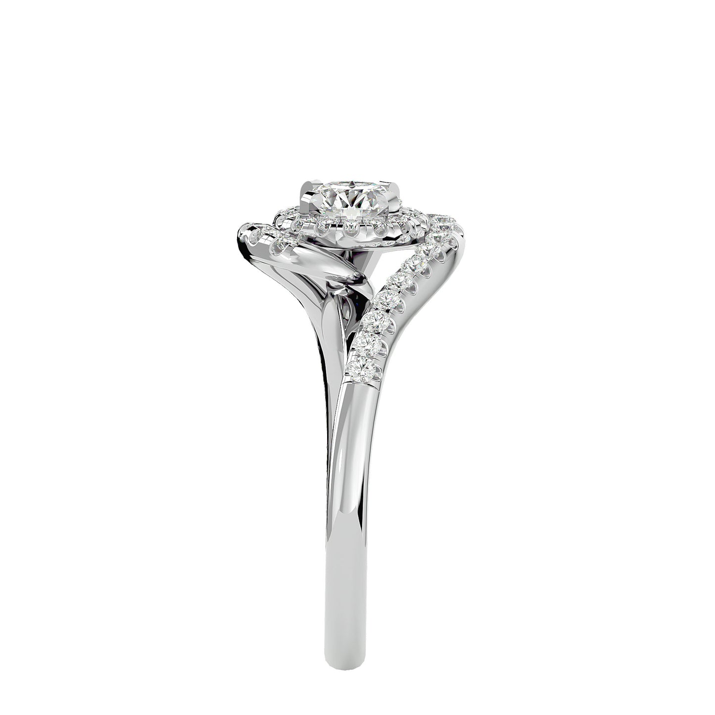 Twisted halo diamond engagement ring