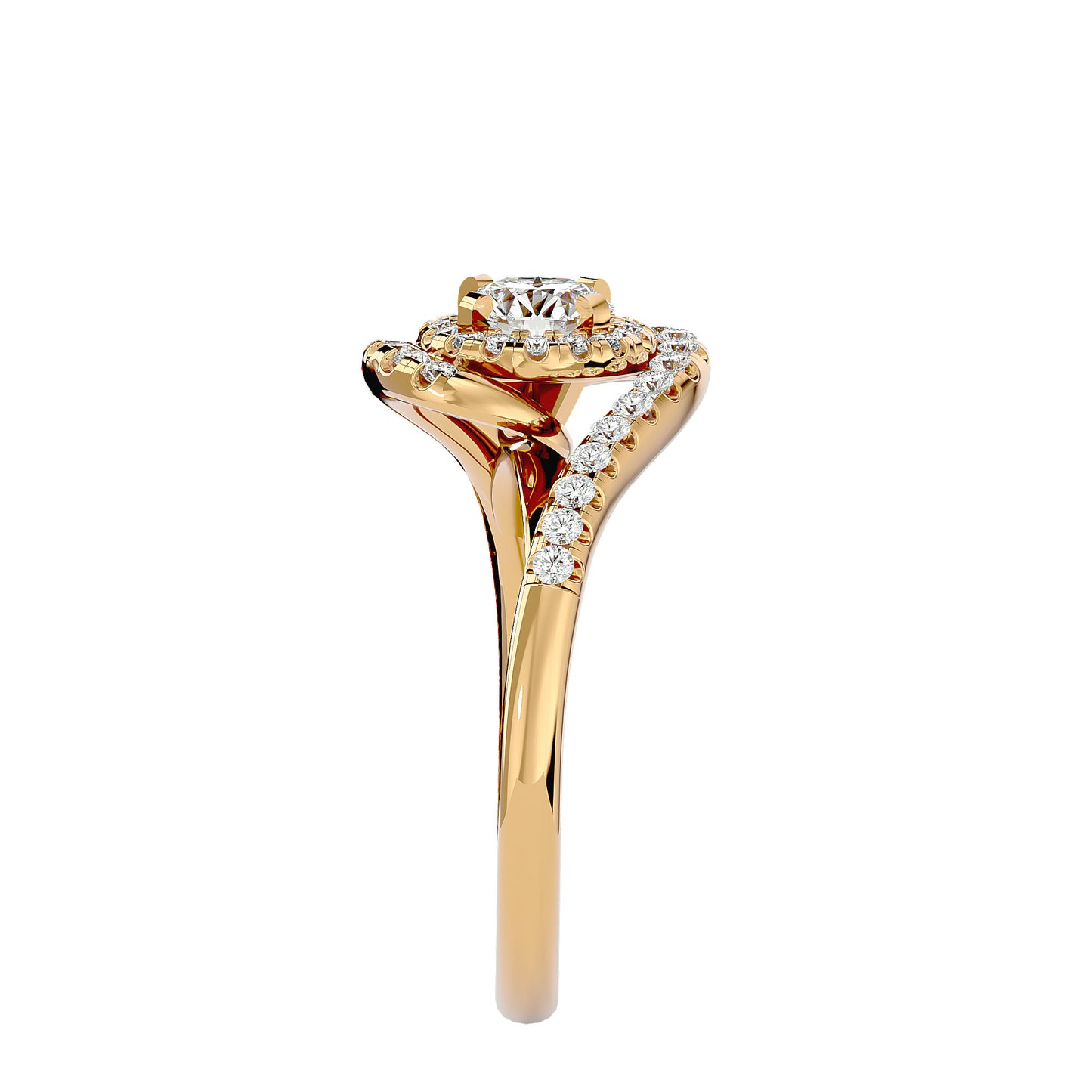 Twisted halo diamond engagement ring