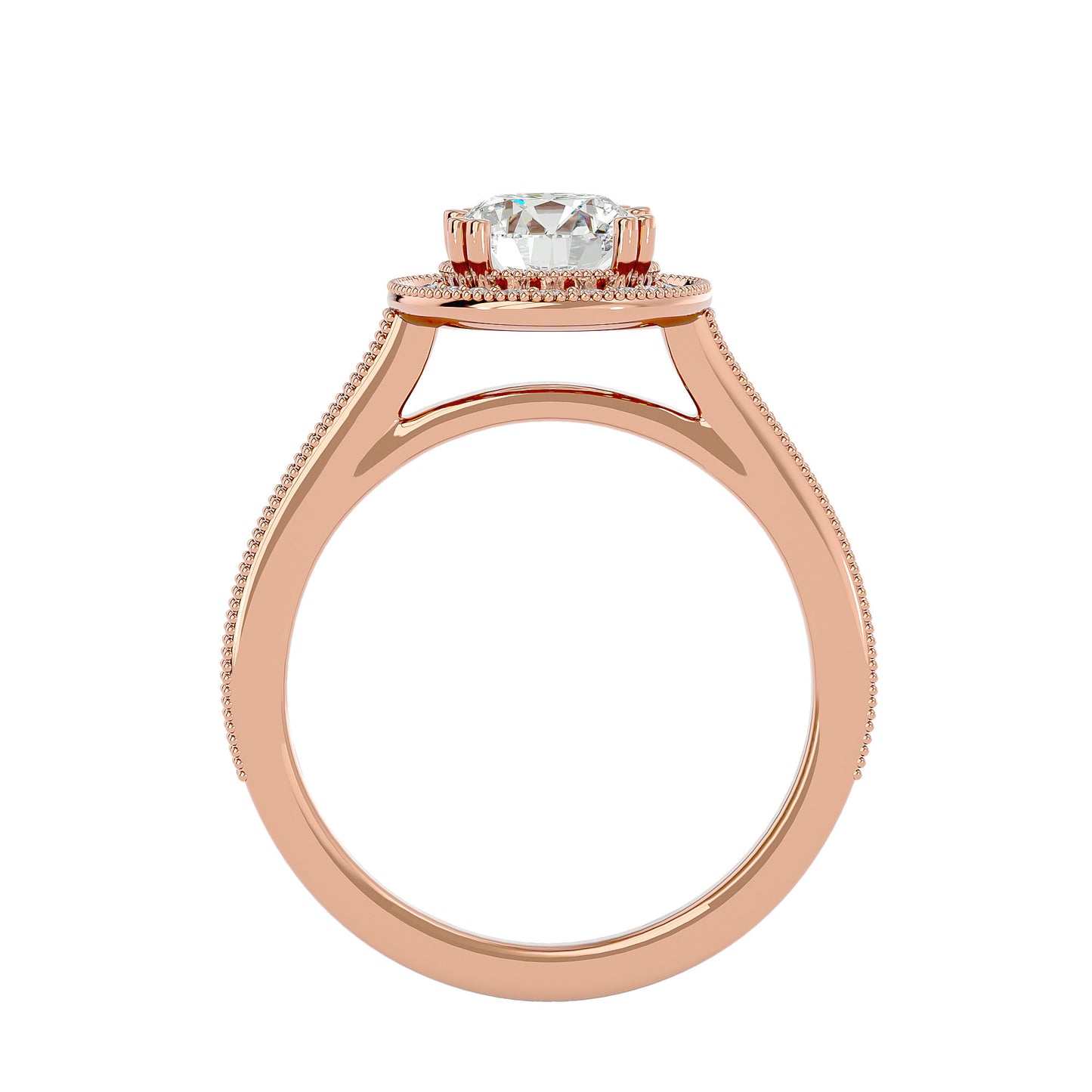 Split prong halo diamond engagement ring