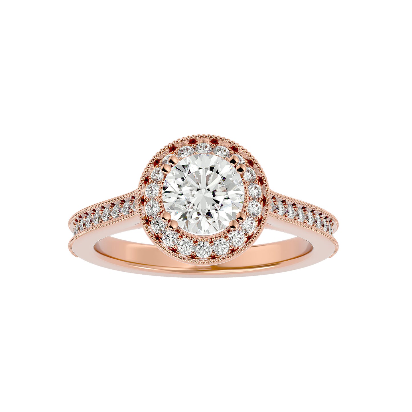 Split prong halo diamond engagement ring