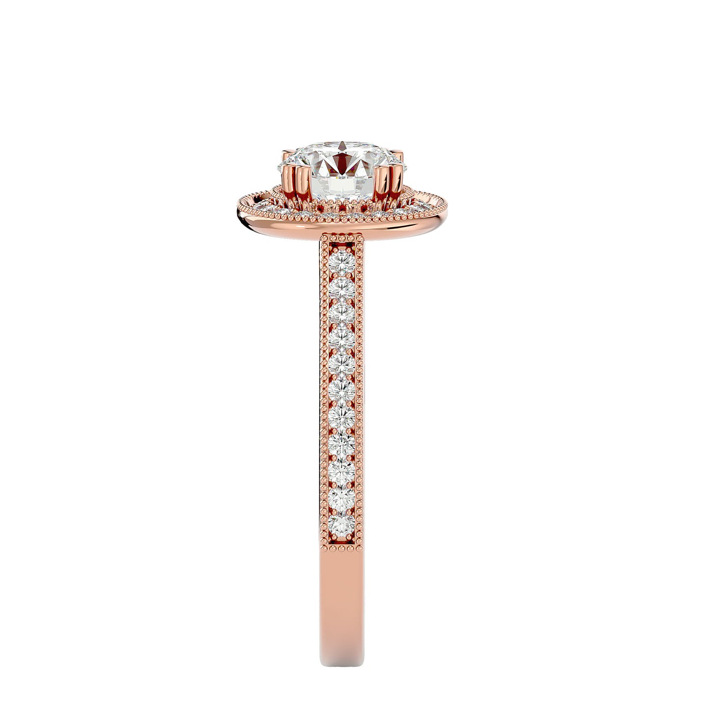 Split prong halo diamond engagement ring