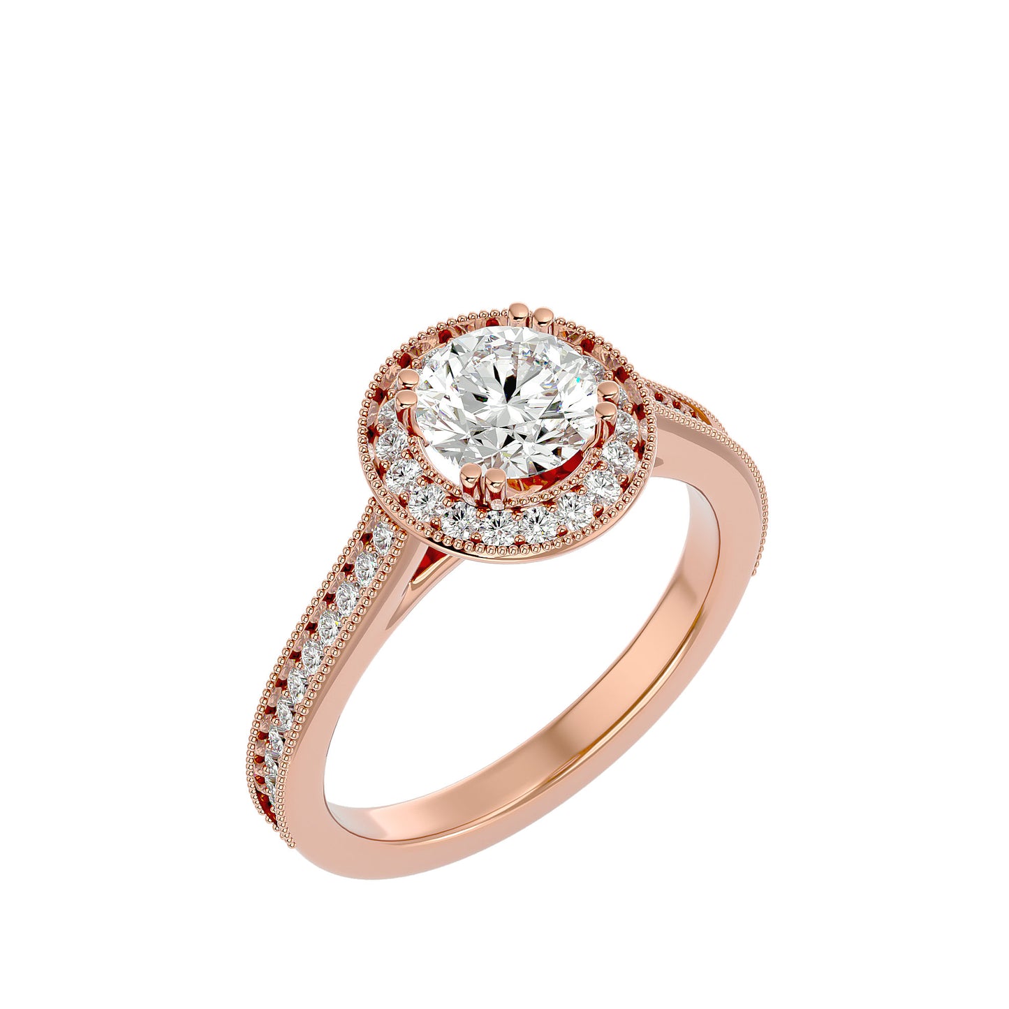 Split prong halo diamond engagement ring