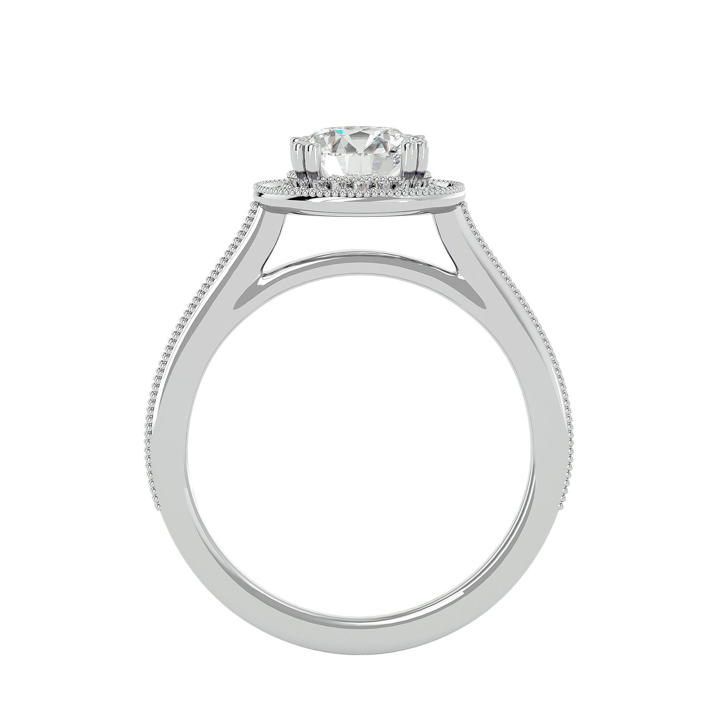 Split prong halo diamond engagement ring