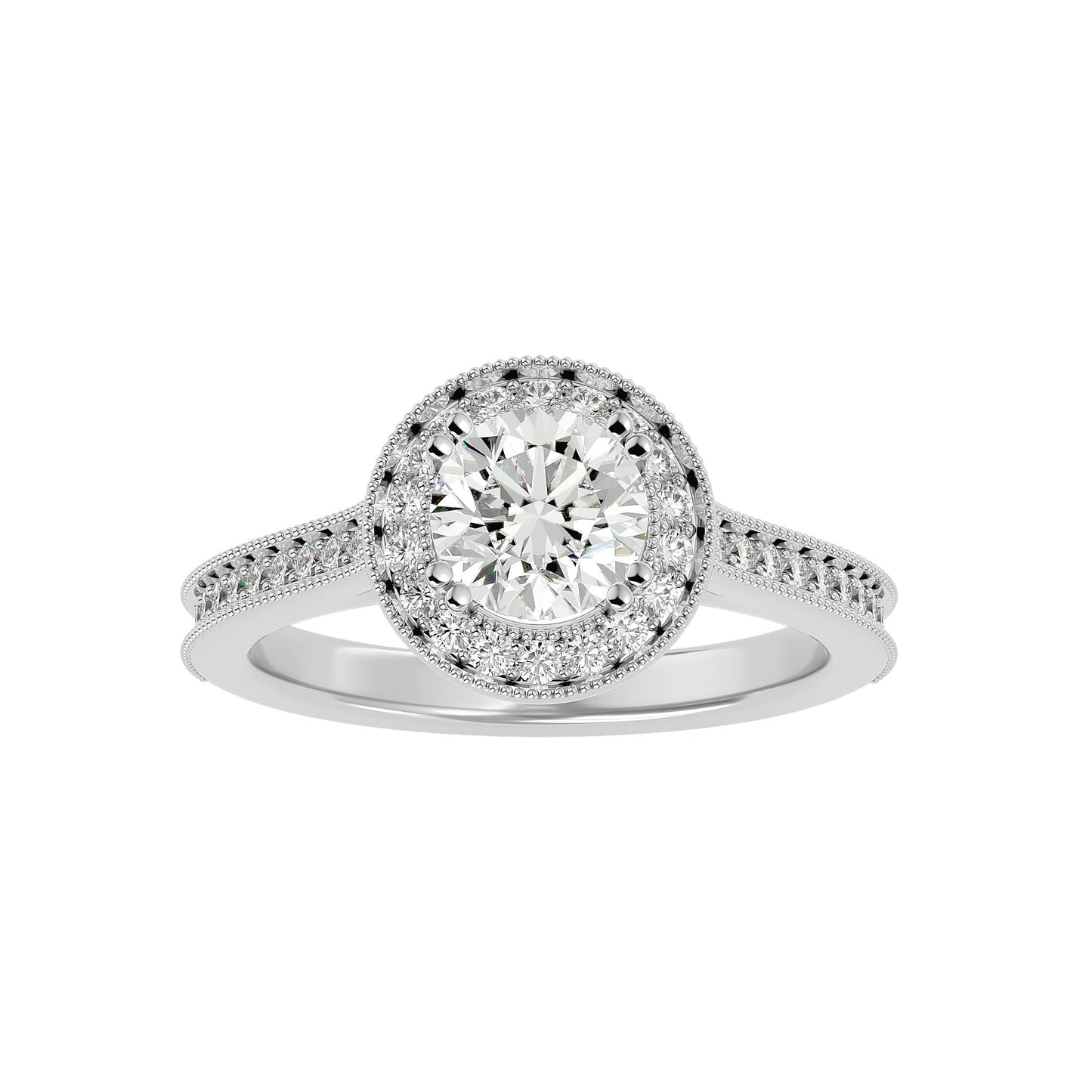 Split prong halo diamond engagement ring