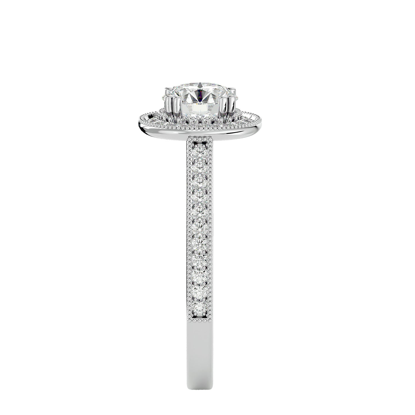 Split prong halo diamond engagement ring