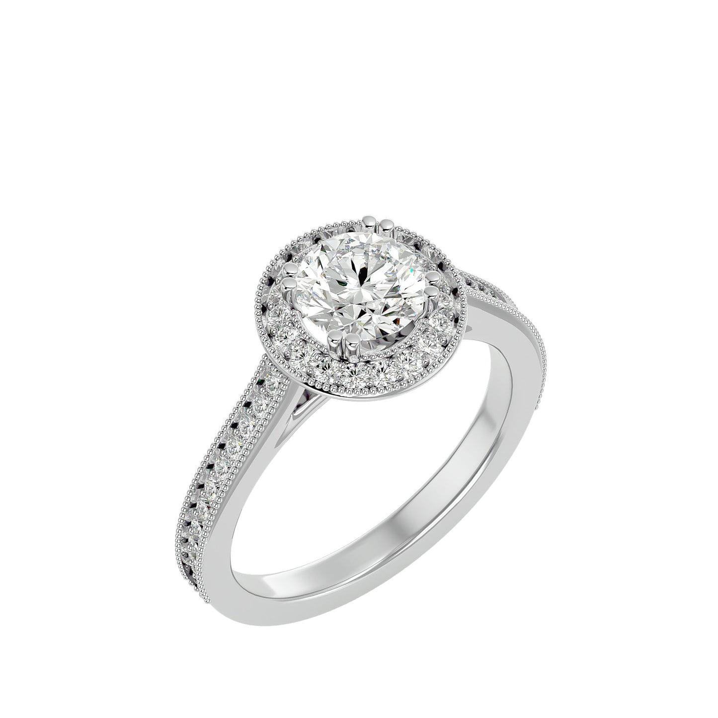 Split prong halo diamond engagement ring
