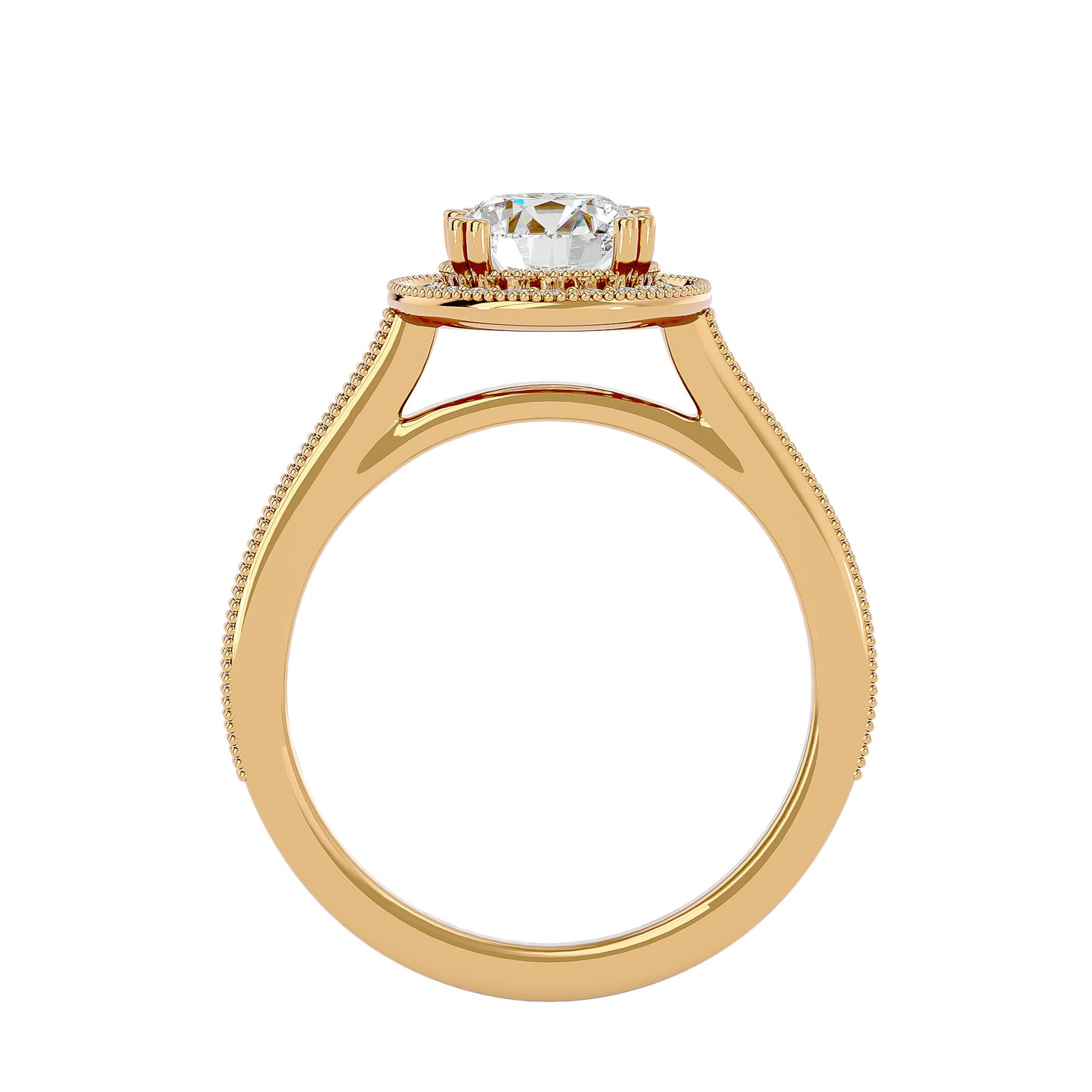Split prong halo diamond engagement ring