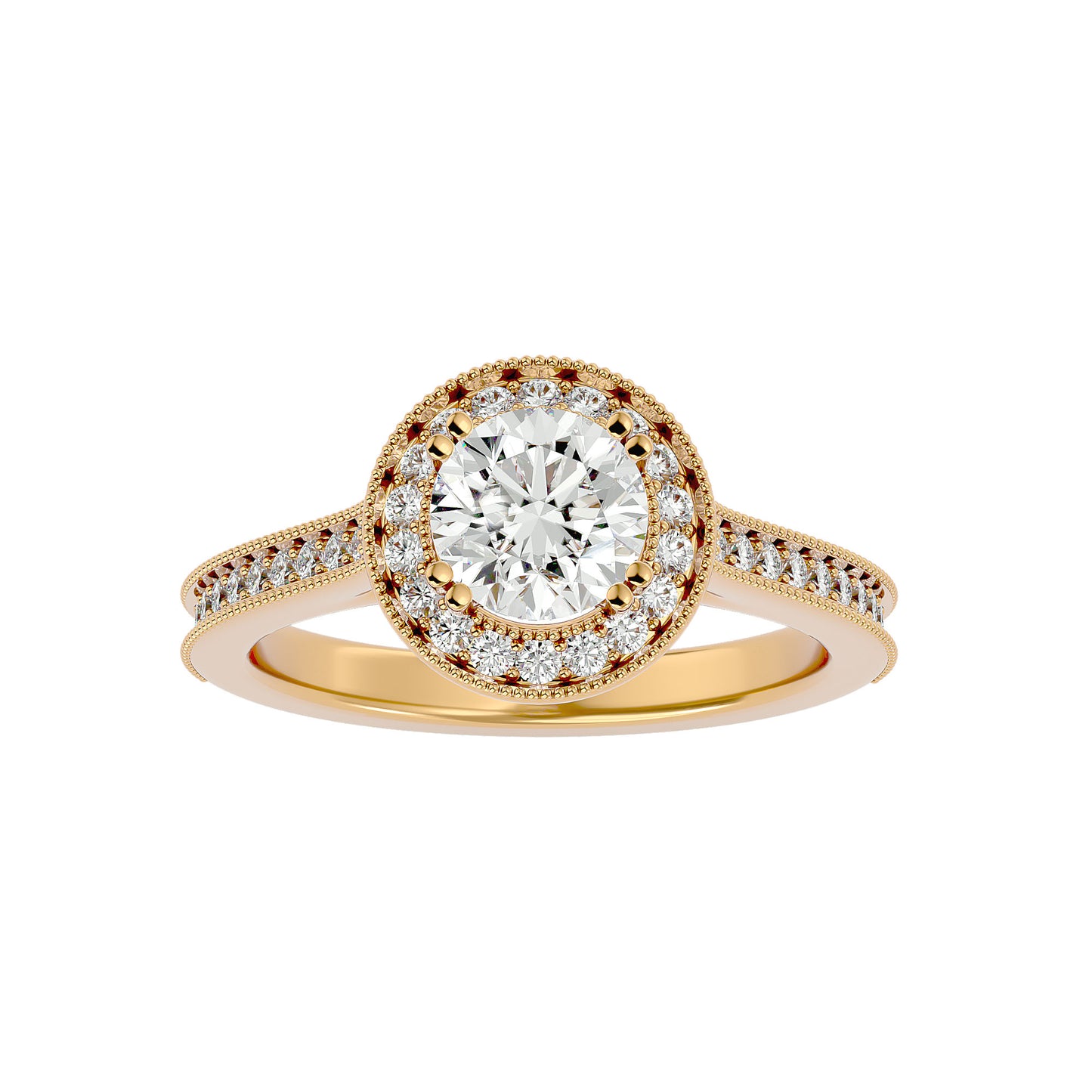 Split prong halo diamond engagement ring
