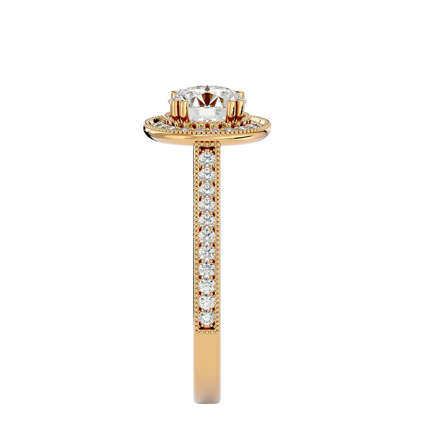 Split prong halo diamond engagement ring