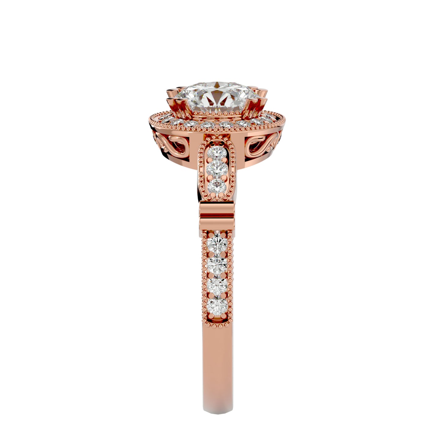Aisley halo milligrain diamond engagement ring