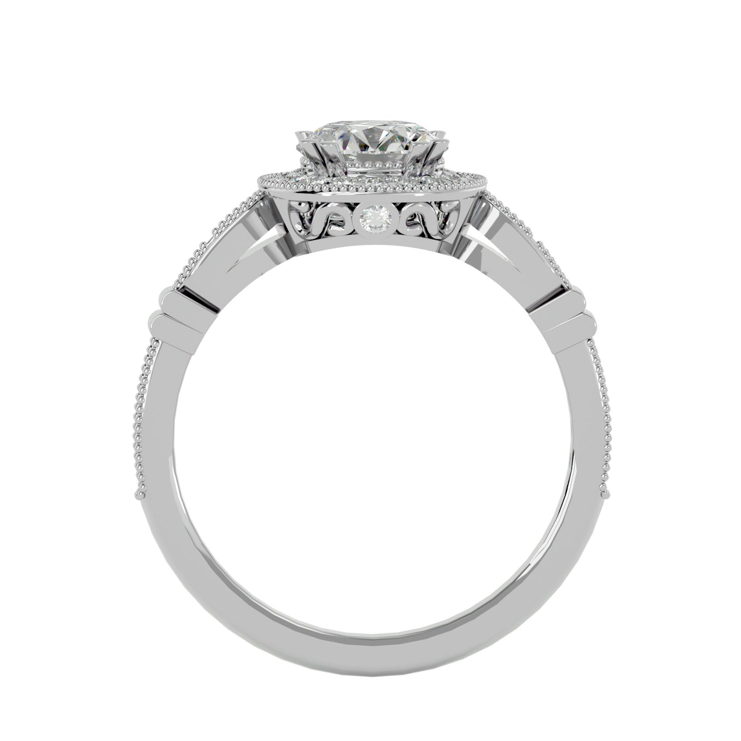 Aisley halo milligrain diamond engagement ring