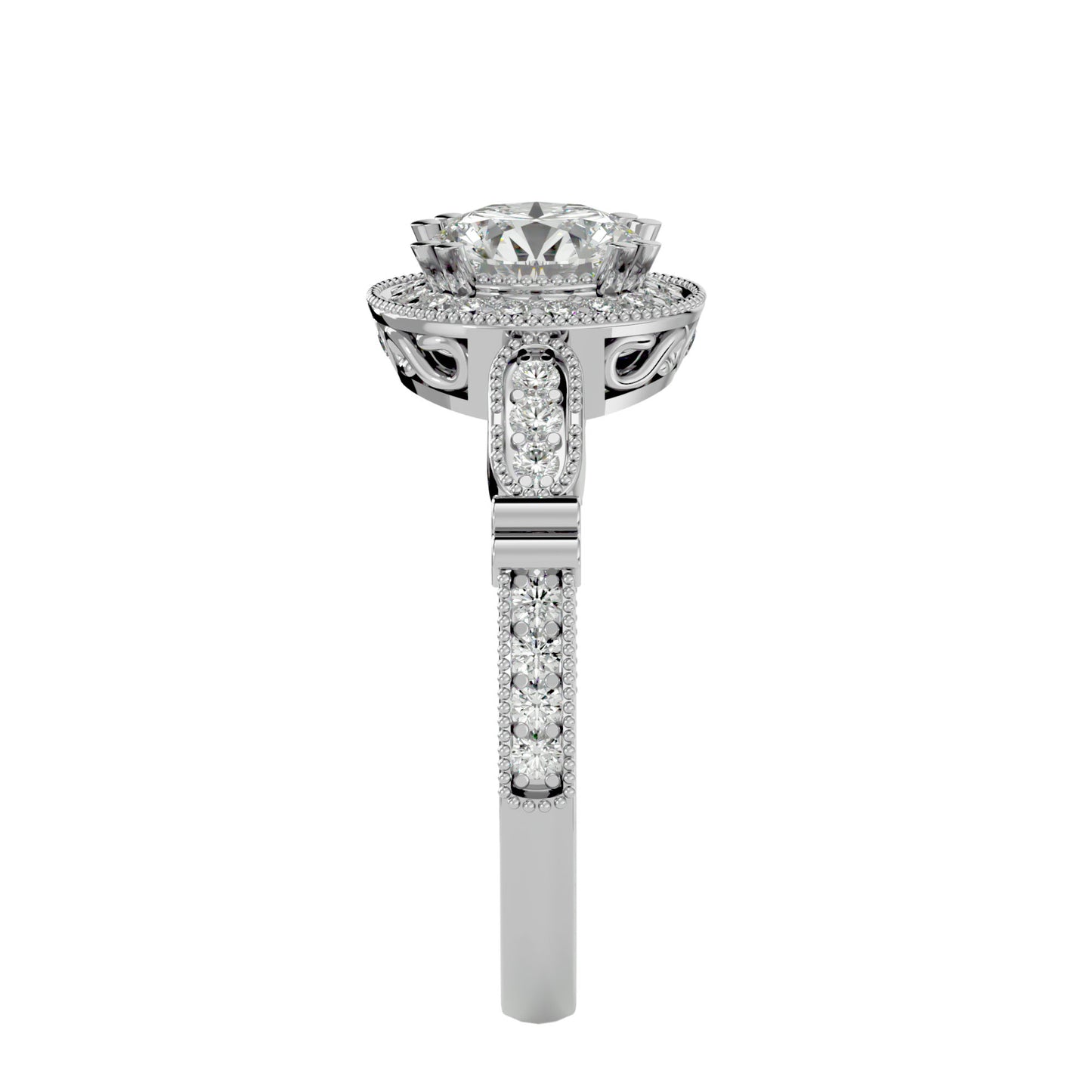 Aisley halo milligrain diamond engagement ring