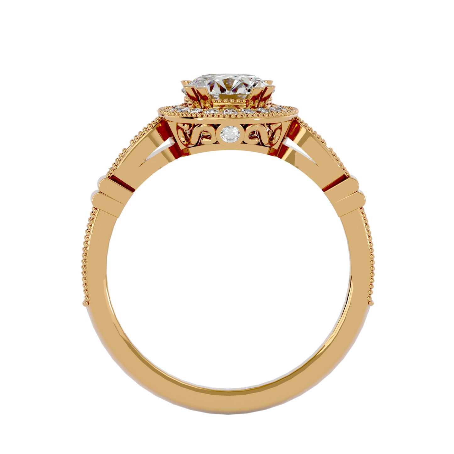 Aisley halo milligrain diamond engagement ring
