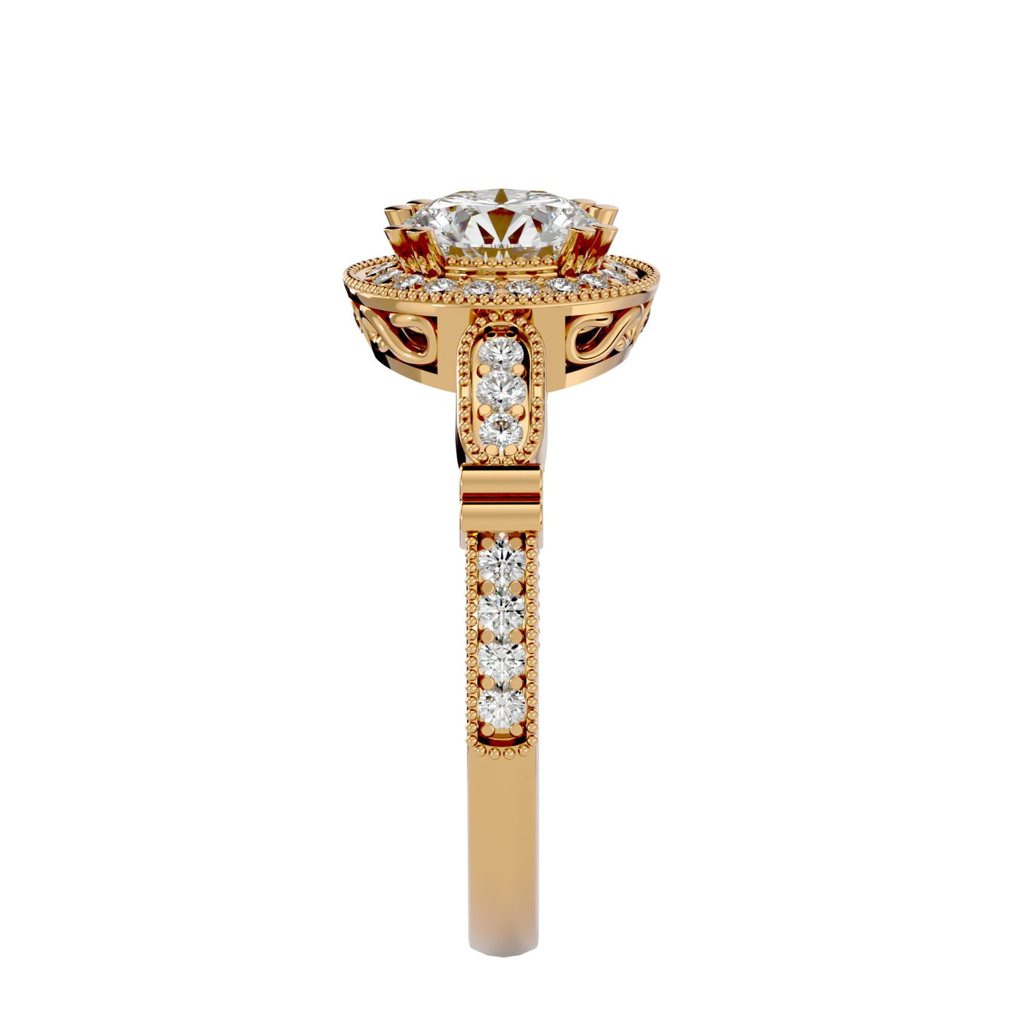 Aisley halo milligrain diamond engagement ring