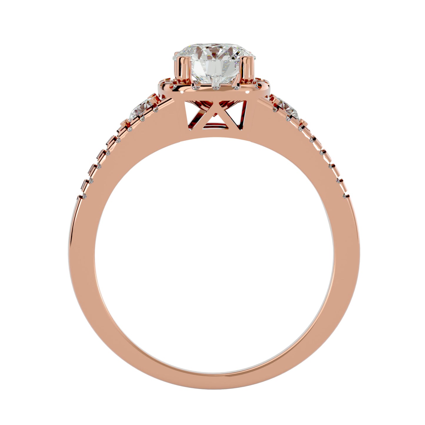 Gomez three stone halo diamond engagement ring