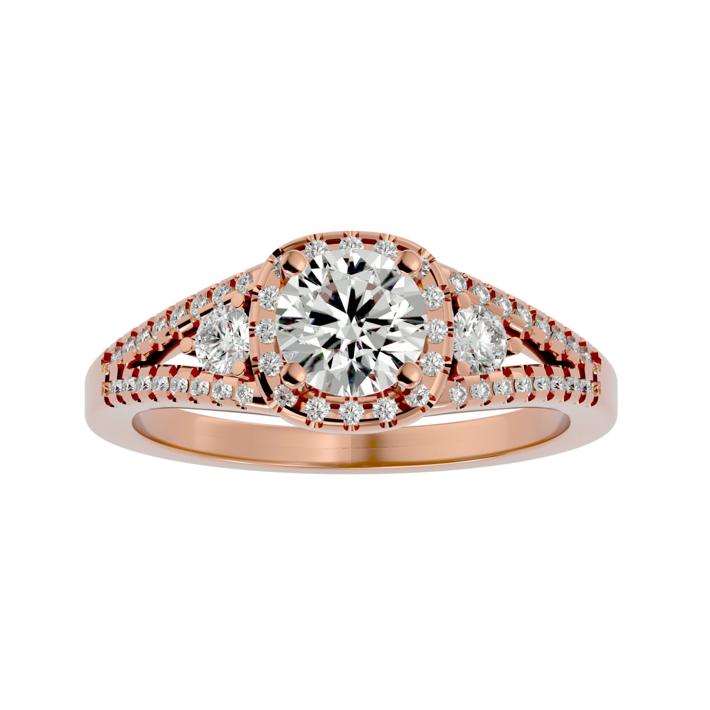 Gomez three stone halo diamond engagement ring