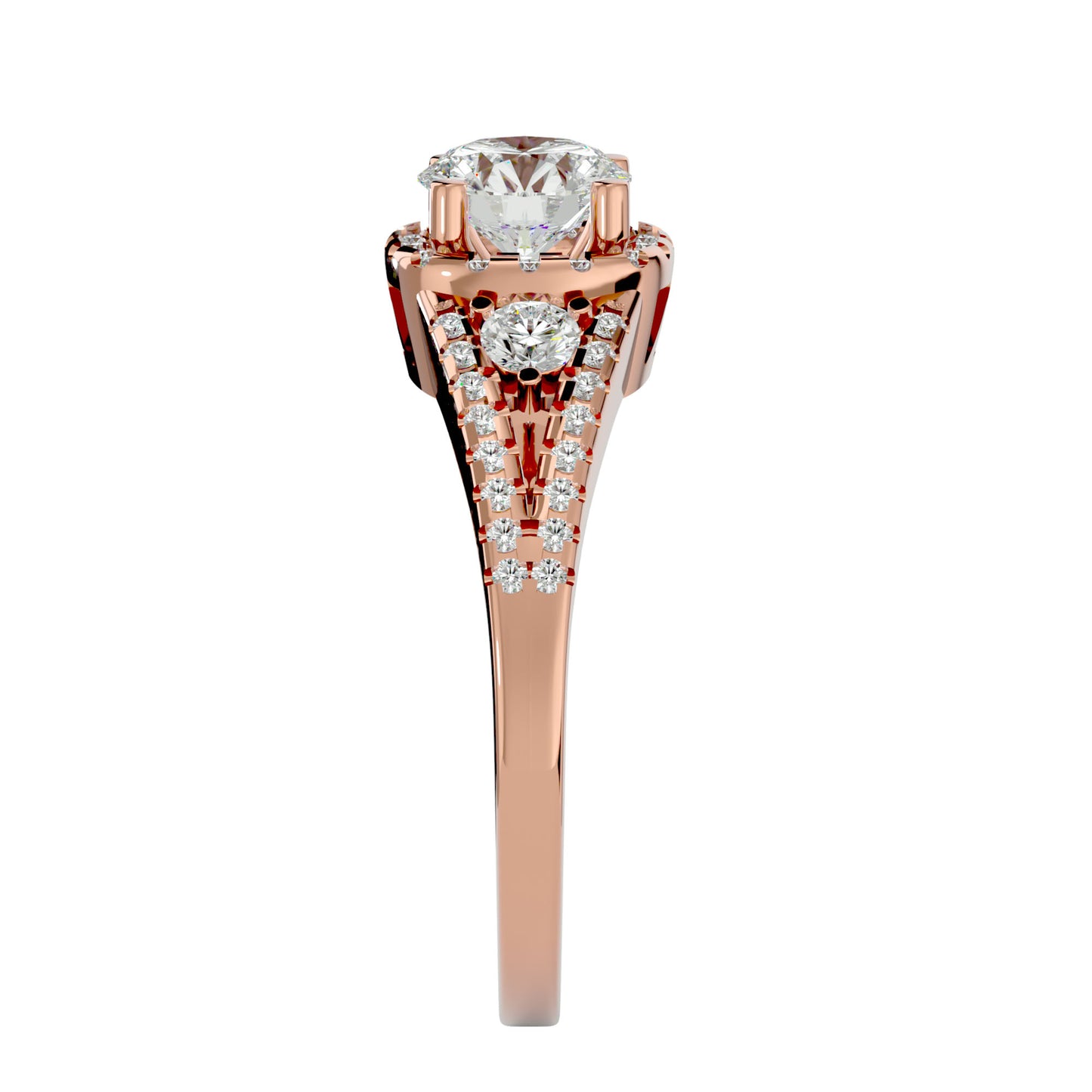 Gomez three stone halo diamond engagement ring