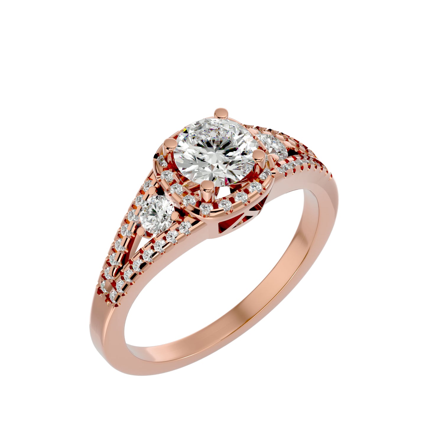 Gomez three stone halo diamond engagement ring