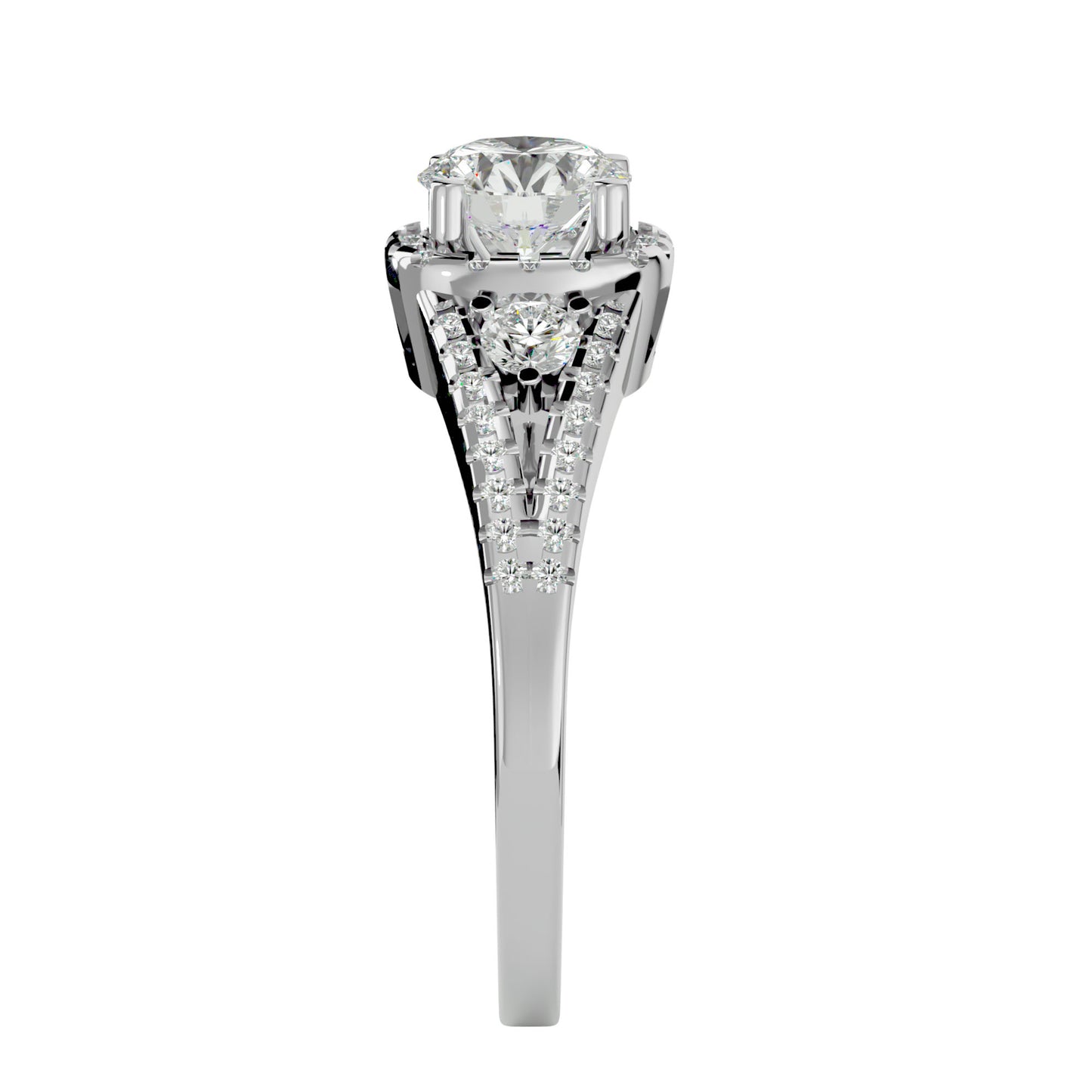 Gomez three stone halo diamond engagement ring