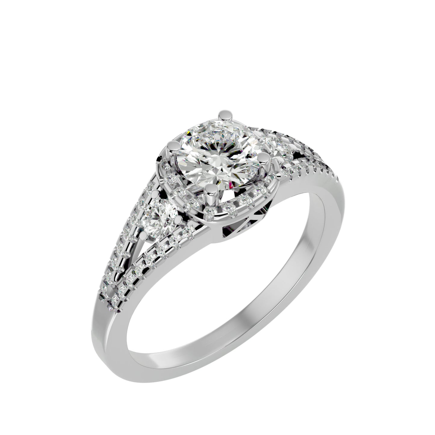 Gomez three stone halo diamond engagement ring