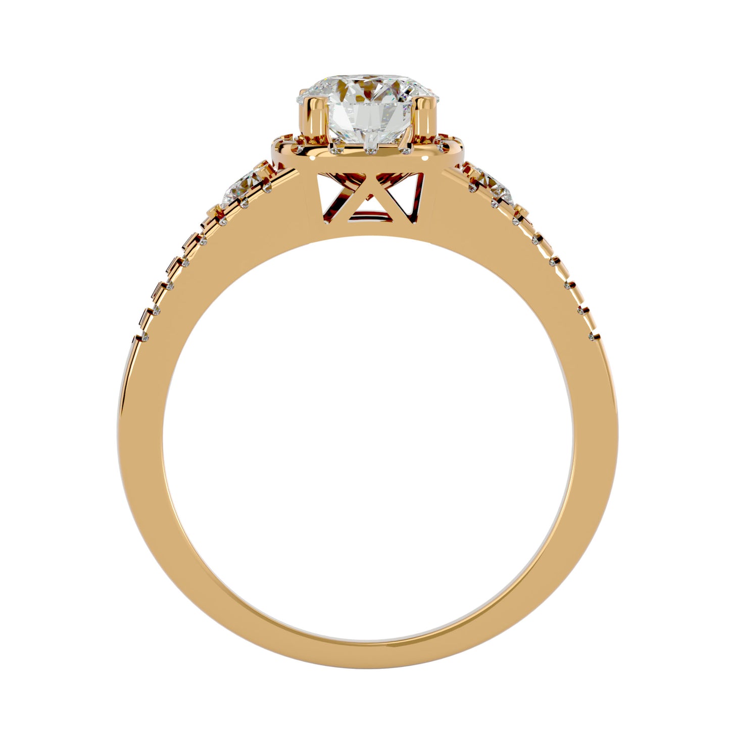 Gomez three stone halo diamond engagement ring