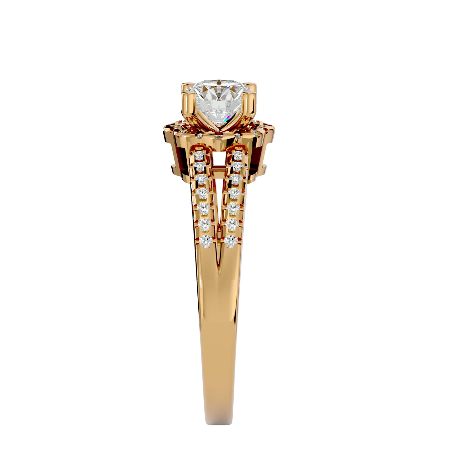 Flower split shank diamond engagement ring