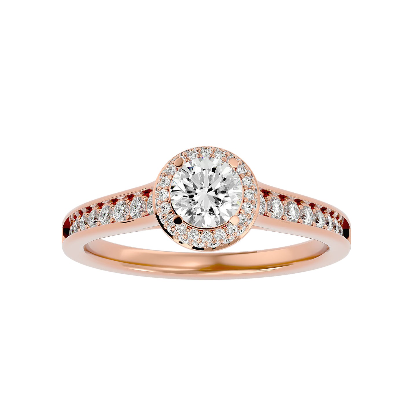 Eva halo tapered diamond engagement ring