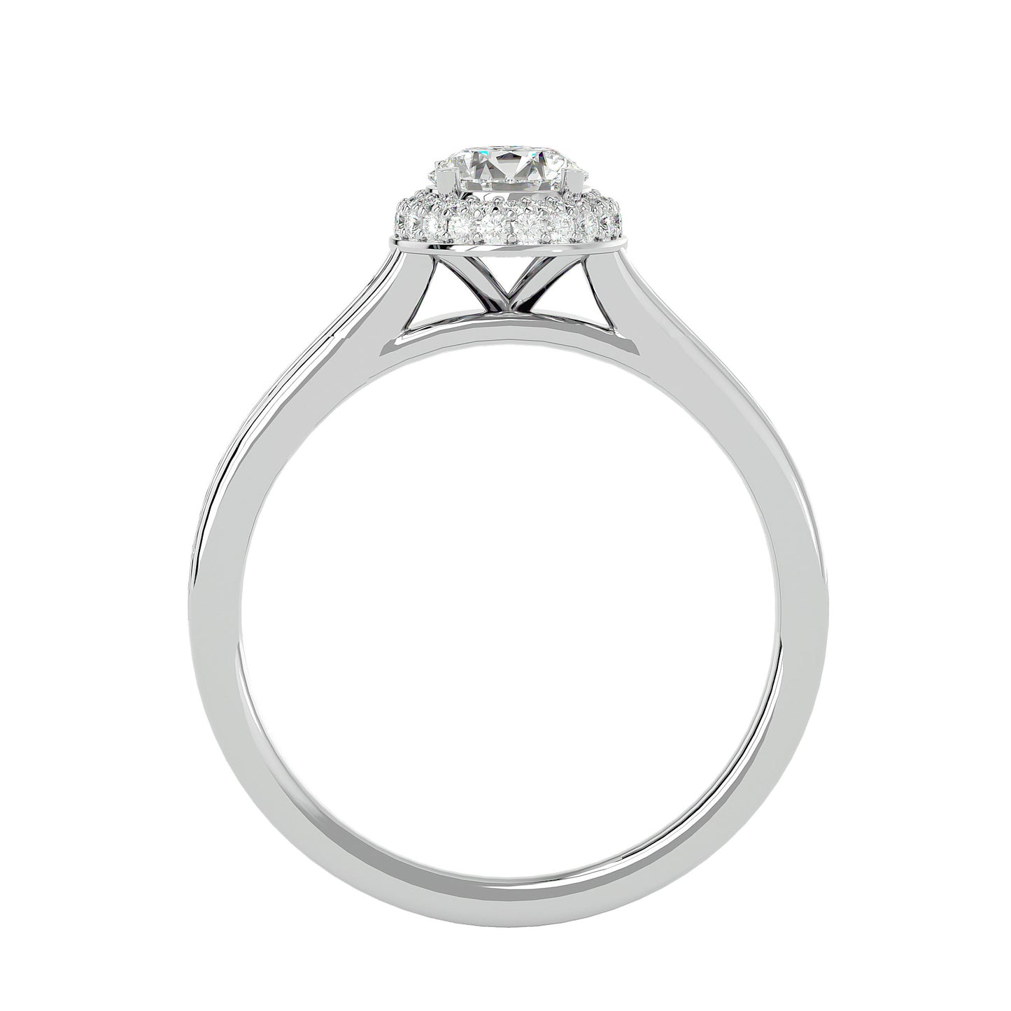 Eva halo tapered diamond engagement ring