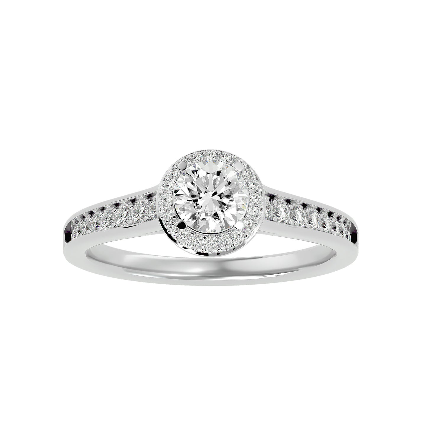 Eva halo tapered diamond engagement ring